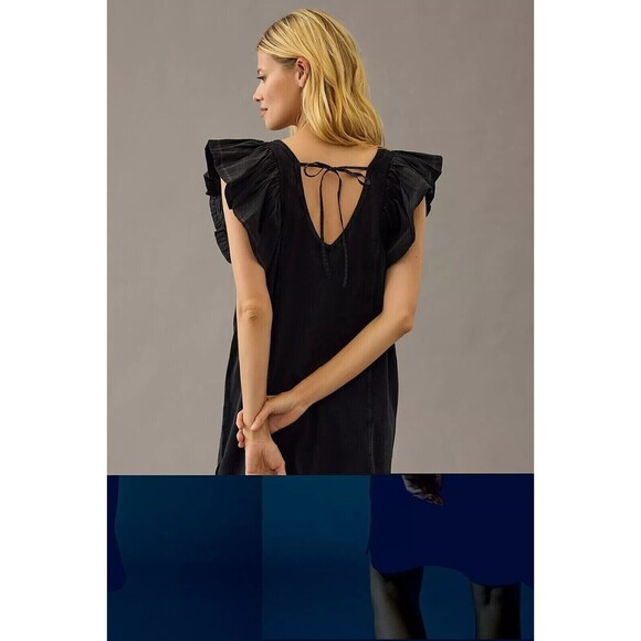 Daily Practice by Anthropologie Flutter-Sleeve Tee Dress Cotton Black S 274161 - Picture 3 of 10